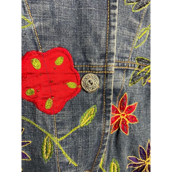 Chicos Design Y2K Vintage Floral Beaded Patchwork Embroidered Denim Jacket Small - Picture 4 of 5